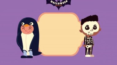 Mutlu cadılar bayramı animasyonları Küçük iskelet ve penguen