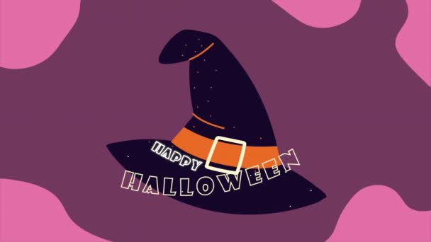 Heureux lettrage halloween dans l'animation chapeau de sorcière — Video