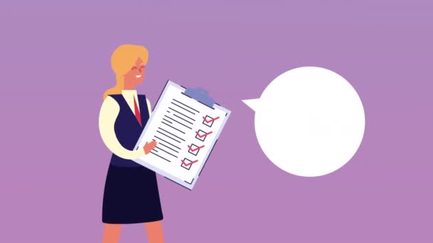 Élégante femme d'affaires avec check-list animation de personnages — Video