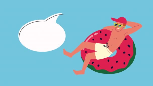 Man relaxing in float red animation — Stock Video