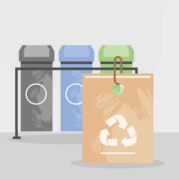 Reciclaje de contenedores y bolsa de papel — Vector de stock