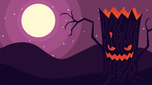 Счастливый Хэллоуин анимация с привидениями ночной сцены дерева — стоковое видео