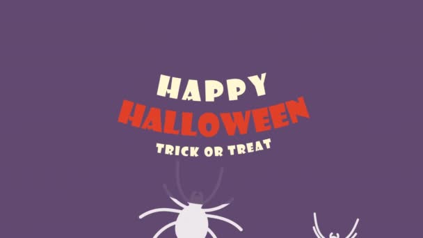 Gelukkig Halloween belettering animatie met spinnen — Stockvideo