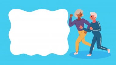 Yaşlı çift egzersiz karakterleri canlandırması yapıyor