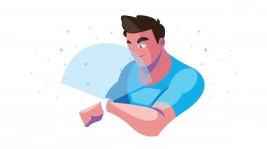 Smartwatch kullanan bir adamla sanal gerçeklik teknolojisi animasyonu