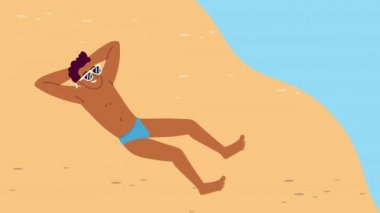 Adam plaj animasyonunda dinleniyor.