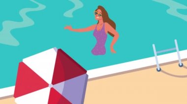 Kadın havuz animasyonunda dinleniyor.