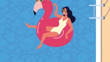 Kadın havuz animasyonunda Flemis içinde yüzüyor.