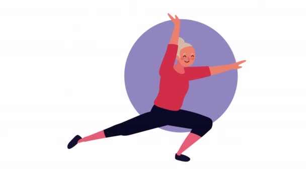 Old woman practicing exercise animation — Stock video