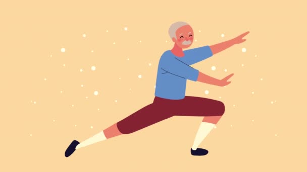 Old man practicing exercise animation — Stock Video