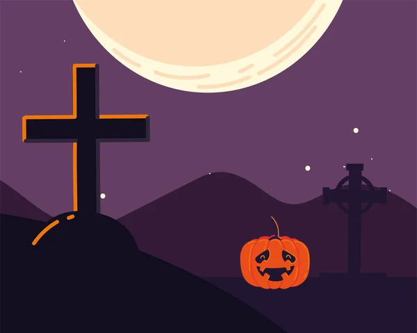 Abóbora halloween e cimentaria — Vetor de Stock