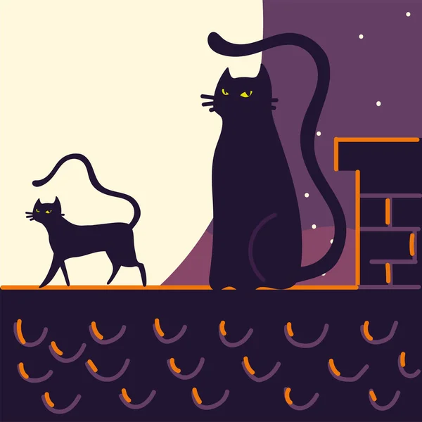 Чорні кішки на даху — стоковий вектор