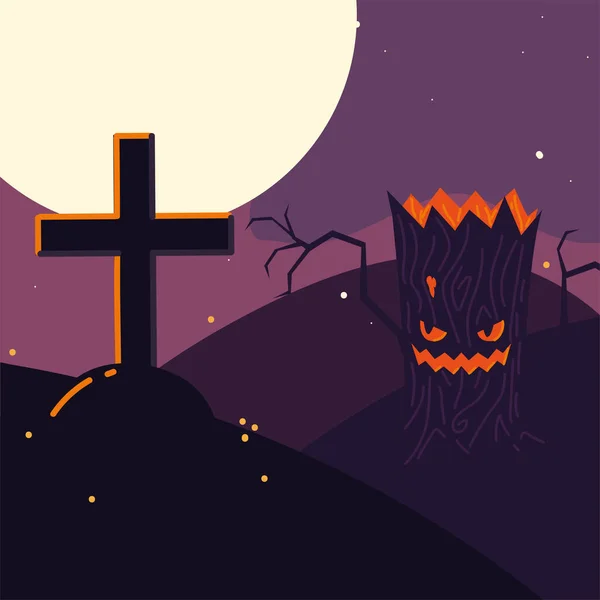 Halloween tree and cross — Stock Vector