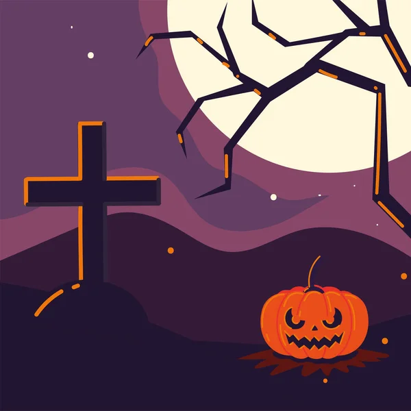 Halloween pumpkin and cross — Stock Vector