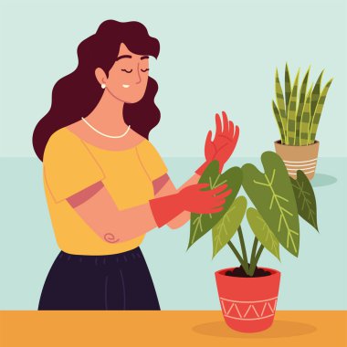 Bahçıvan kadın ve bitkiler.