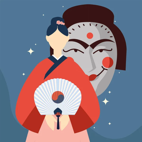 Korean woman and mask — Stockový vektor