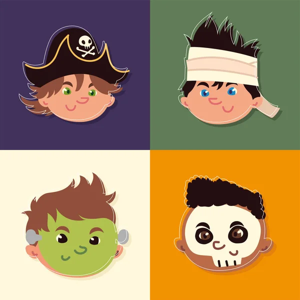 Set faces with costumes — Stock Vector