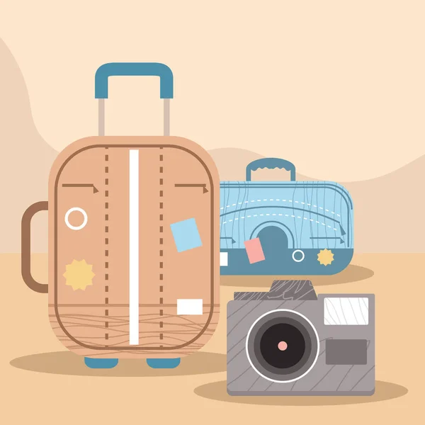 Suitcase and icons of tourism — Stock Vector