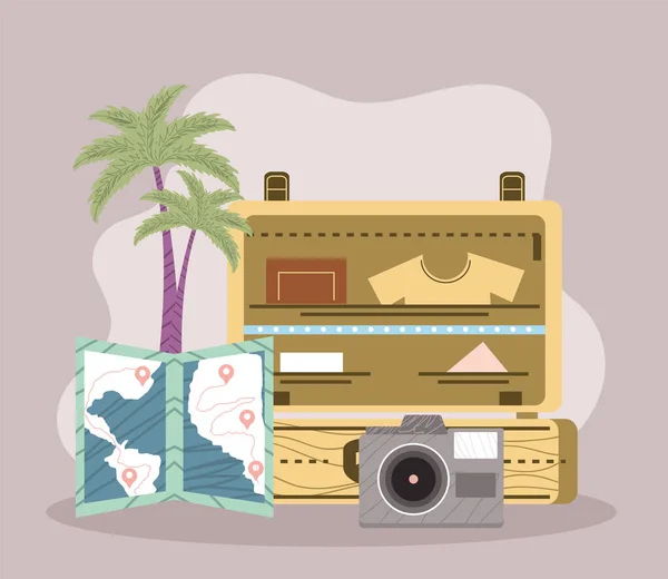 Iconos de equipaje y turismo — Vector de stock