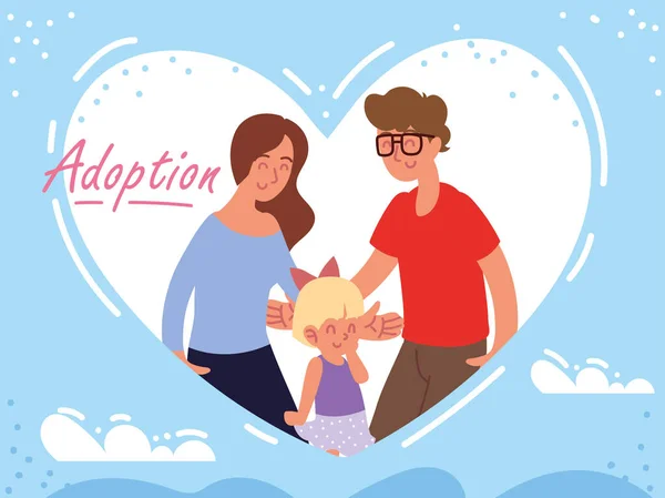 Familia de adopción en el corazón — Vector de stock