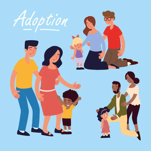 Adopción diferentes familias — Vector de stock