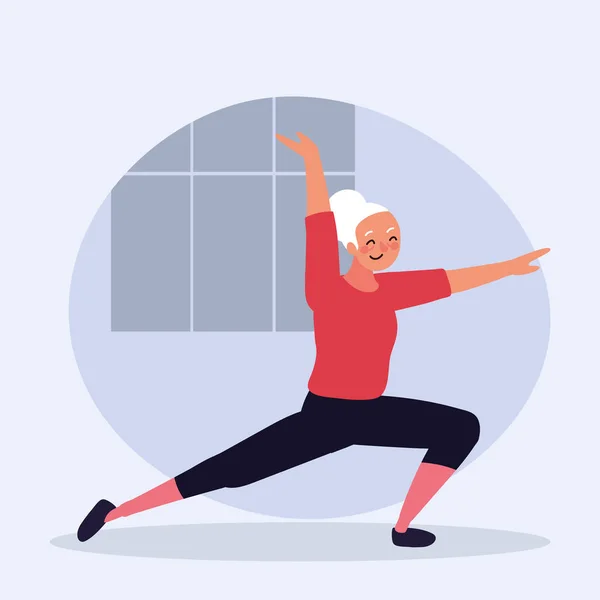 Alte Frau praktiziert Yoga — Stockvektor