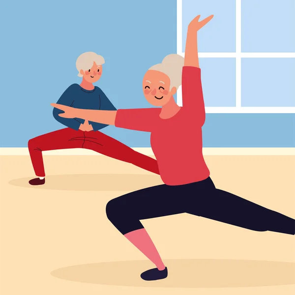 Ηλικιωμένο ζευγάρι που κάνει ασκήσεις — Διανυσματικό Αρχείο