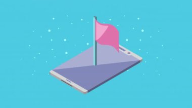 Başarı bayrağı taşıyan akıllı telefon aygıtı