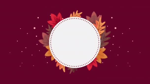 Autumn season leafs in circular frame animation — Stock Video