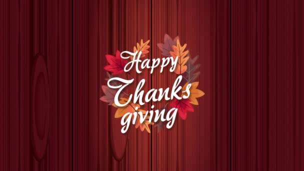 Glad Thanksgiving bokstäver med blad i trä bakgrund — Stockvideo