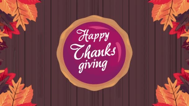 Felice ringraziamento lettering in cornice circolare e foglie — Video Stock
