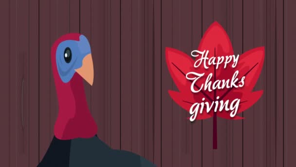 Lettrage joyeux thanksgiving avec dinde et feuille — Video