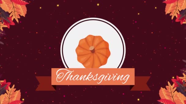 Happy thanksgiving belettering met pompoen in lint — Stockvideo