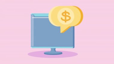 Masaüstü ve konuşma baloncuğu ile elektronik ticaret animasyonu