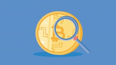 bitcoin ve büyüteçle elektronik ticaret animasyonu