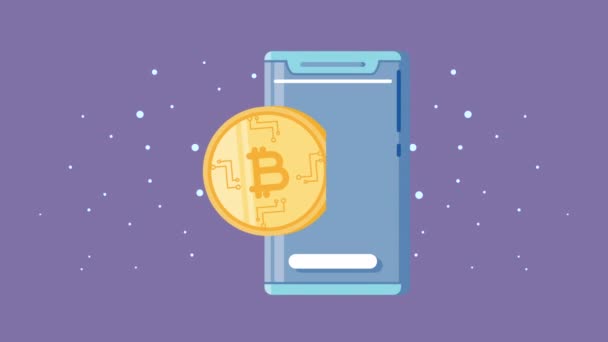 Electronic commerce animation with smartphone and bitcoin — Stock Video