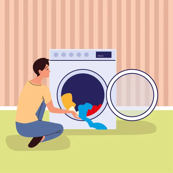 Mann benutzt Waschmaschine — Stockvektor