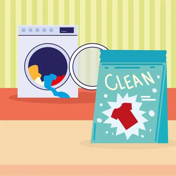 Waschmaschine Wäsche waschen — Stockvektor