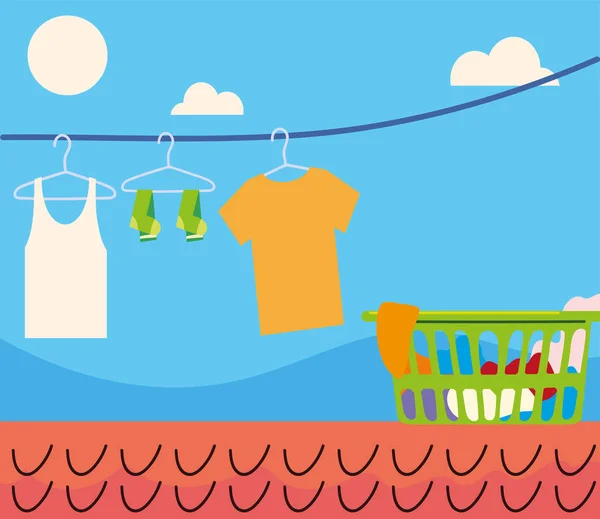 Hanging clothes on rope — Stock Vector