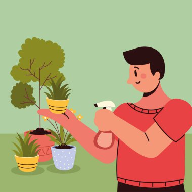 Çiçekleri sulayan adam.