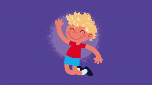 Heureux petit blond garçon personnage animation — Video