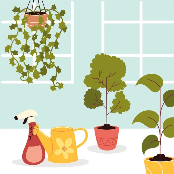 Уход за комнатными растениями на дому — стоковый вектор