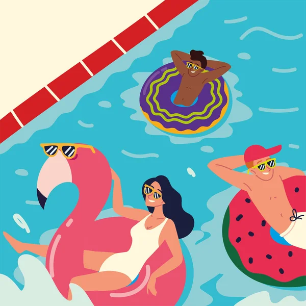 Groupe personnes dans la piscine — Image vectorielle