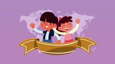 Mutlu küçük çocuklar çift ve kurdele çerçevesi