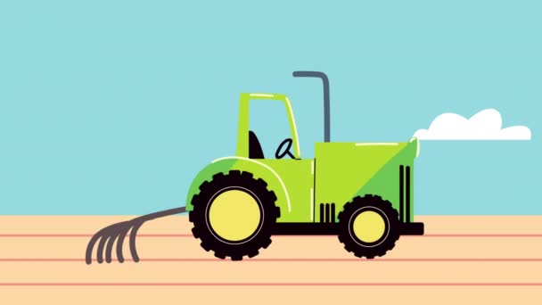 Animation de style de vie à la ferme avec tracteur vert — Video