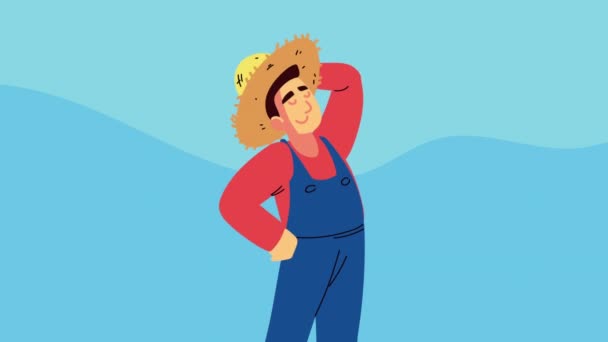 Animation de style de vie à la ferme avec chapeau fermier — Video