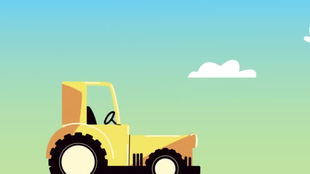 Granja estilo de vida animación con tractor — Vídeos de Stock