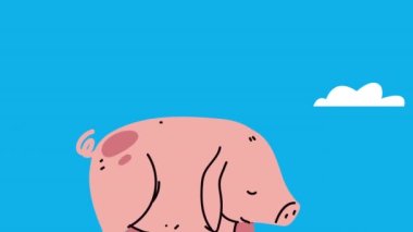 Ahırlı ve domuzlu çiftlik yaşam tarzı animasyonu