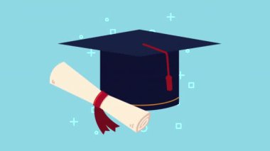 Diploma ve şapkayla mezuniyet animasyonu