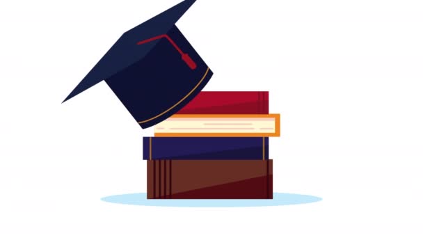 Animazione di laurea con libri e cappello — Video Stock